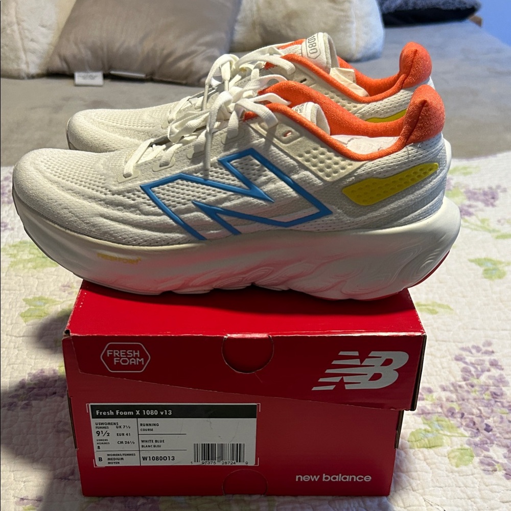 New Balance Fresh Foam X 1080 v 13  Women’s Sneakers - White, Blue, and Orange